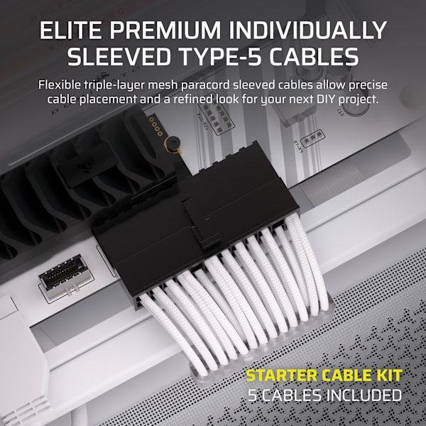 Elite Premium Individually Sleeved Type-5 PSU Cables Starter Kit - White