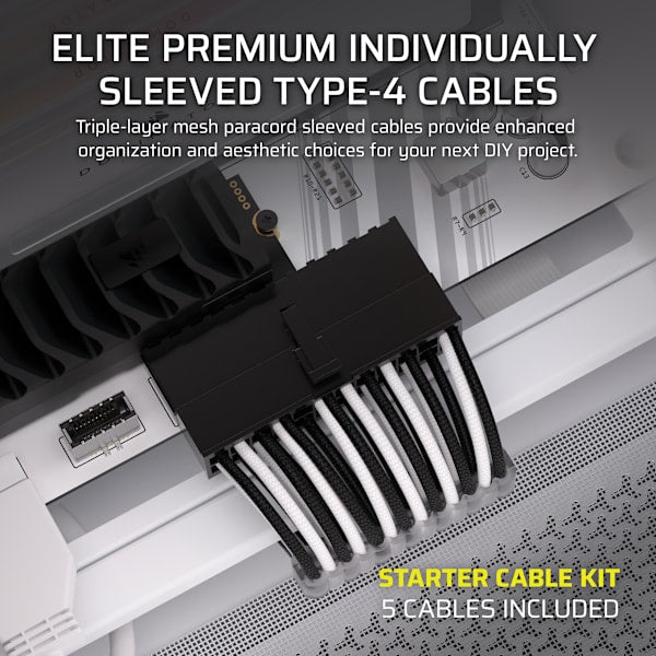 Elite Premium Individually Sleeved Type-4 PSU Cables Starter Kit - Black/White