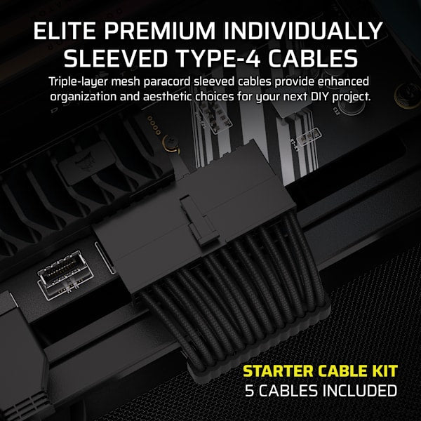 Elite Premium Individually Sleeved Type-4 PSU Cables Starter Kit - Black