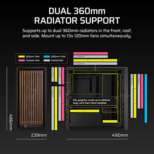 FRAME 4000D WOOD RS Modular Mid-Tower PC Case - Black/Walnut