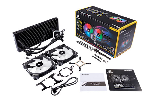 Corsair Hydro Series, H115i RGB PLATINUM, 280mm Radiator, Dual 140mm PWM fans, Liquid CPU Cooler,refurbish