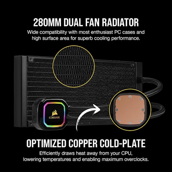 CORSAIR iCUE H115i RGB PRO XT,280mm Radiator,Dual 140mm PWM Fans,Software Control,Liquid CPU Cooler, Refurbished