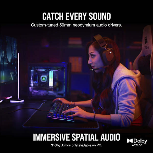 HS80 RGB WIRELESS Premium Gaming Headset with Spatial Audio — Carbon (Revival Series)