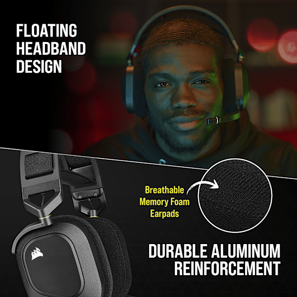 HS80 RGB WIRELESS Premium Gaming Headset with Spatial Audio — Carbon (Revival Series)