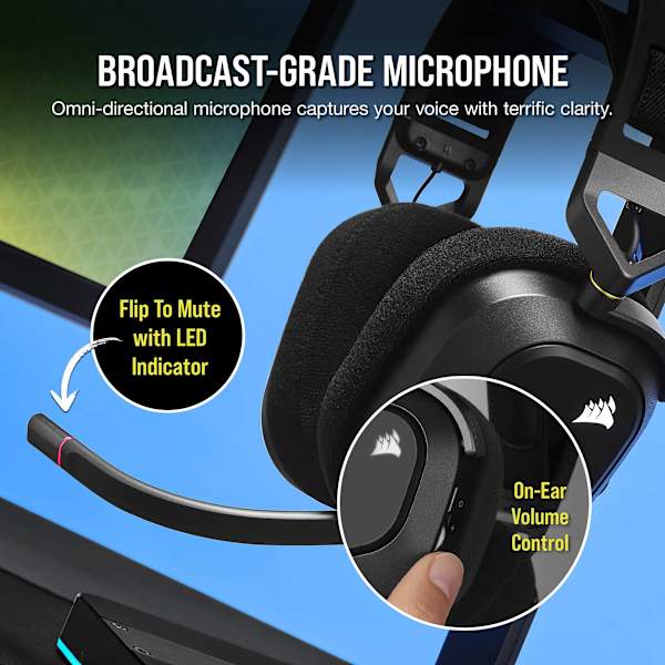 HS80 RGB WIRELESS Premium Gaming Headset with Spatial Audio — Carbon (Revival Series)