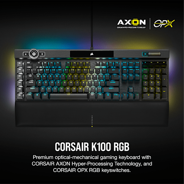 K100 RGB Optical-Mechanical Gaming Keyboard — CORSAIR OPX Switch — Black (Refurbished)