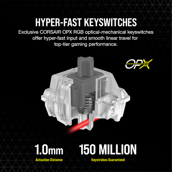 K100 RGB Optical-Mechanical Gaming Keyboard — CORSAIR OPX Switch — Black (Refurbished)