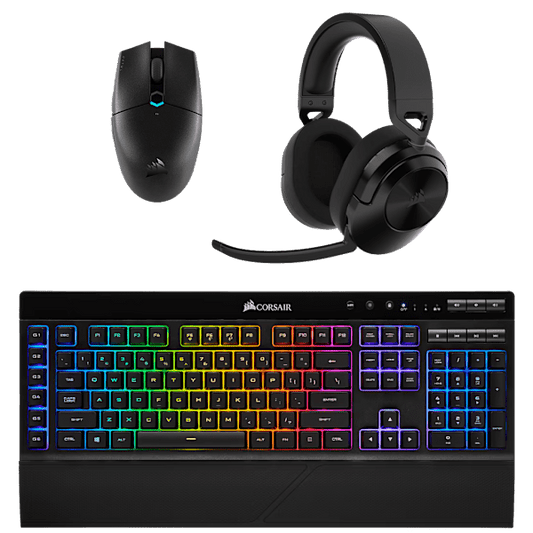 Corsair 3PC Wireless Gaming Bundle - K57 Wireless Keyboard, Katar Pro Wireless Mouse, and HS55 Wireless Headset