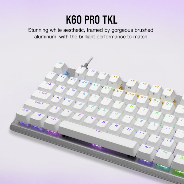 K60 PRO TKL RGB Tenkeyless Optical-Mechanical Gaming Keyboard - CORSAIR OPX Switch - White (Revival Series)