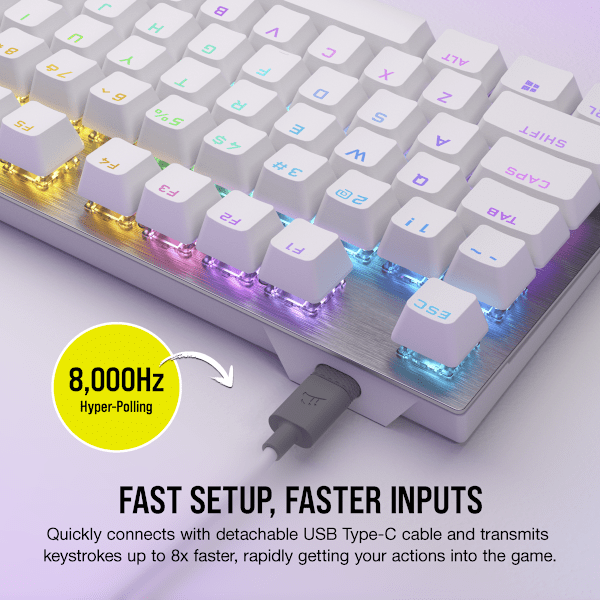 K60 PRO TKL RGB Tenkeyless Optical-Mechanical Gaming Keyboard - CORSAIR OPX Switch - White (Revival Series)