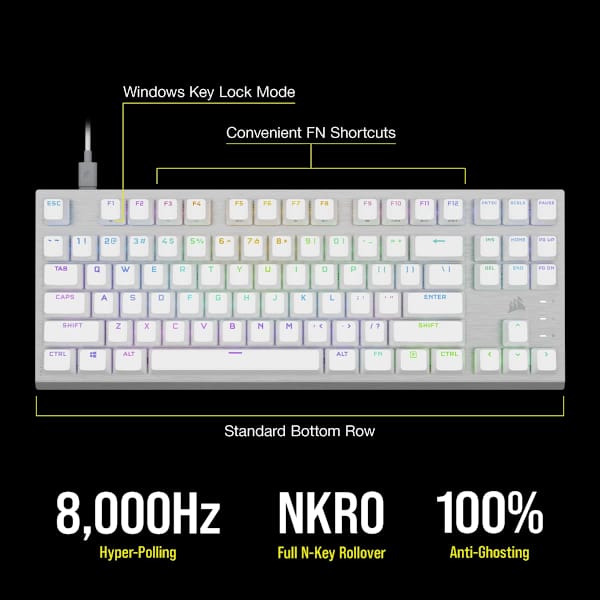 K60 PRO TKL RGB Tenkeyless Optical-Mechanical Gaming Keyboard - CORSAIR OPX Switch - White (Revival Series)