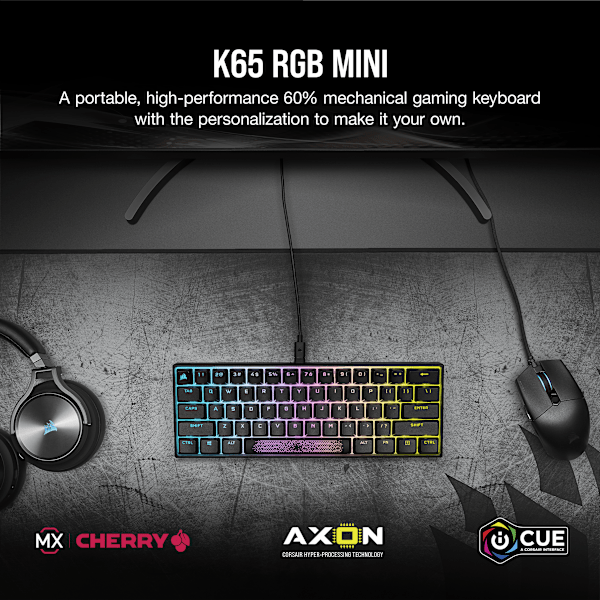 K65 RGB MINI 60% Mechanical Gaming Keyboard — CHERRY MX SPEED — Black (Refurbished)