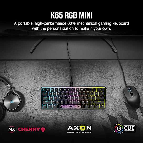 K65 RGB MINI 60% Mechanical Gaming Keyboard — CHERRY MX Red — Black (Refurbished)