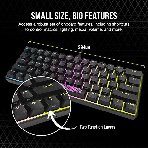 K65 RGB MINI 60% Mechanical Gaming Keyboard — CHERRY MX SILENT — Black (Refurbished)