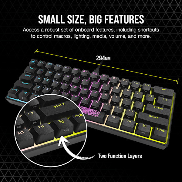 K65 RGB MINI 60% Mechanical Gaming Keyboard — CHERRY MX Red — Black (Refurbished)