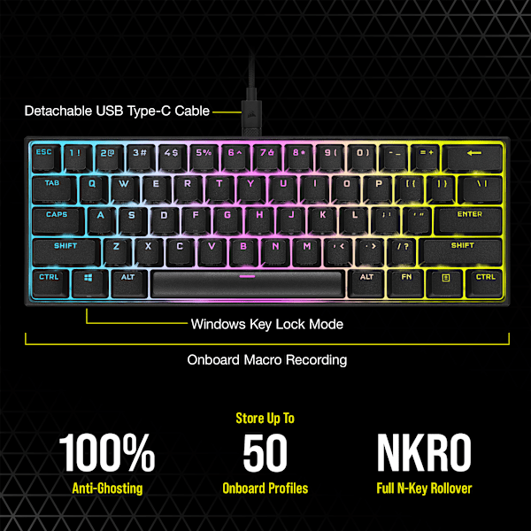 K65 RGB MINI 60% Mechanical Gaming Keyboard — CHERRY MX SILENT — Black (Refurbished)