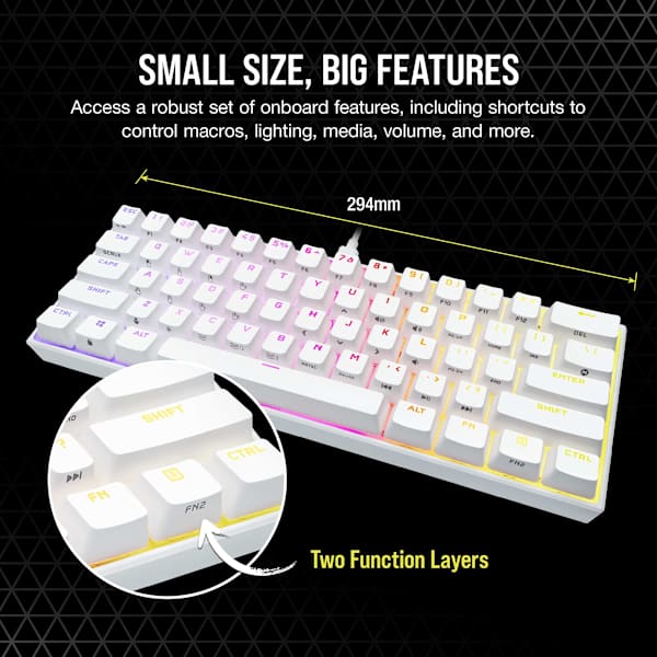 K65 RGB MINI 60% Mechanical Gaming Keyboard — CHERRY MX SPEED — White (Refurbished)