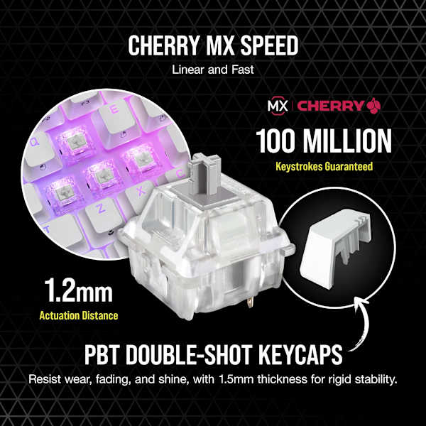 K65 RGB MINI 60% Mechanical Gaming Keyboard — CHERRY MX SPEED — White (Refurbished)