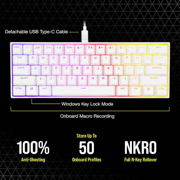 K65 RGB MINI 60% Mechanical Gaming Keyboard — CHERRY MX SPEED — White (Refurbished)