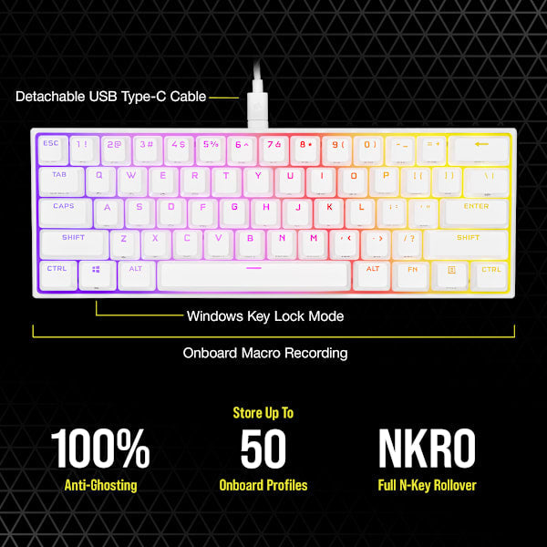 K65 RGB MINI 60% Mechanical Gaming Keyboard — CHERRY MX SPEED — White (Revival Series)