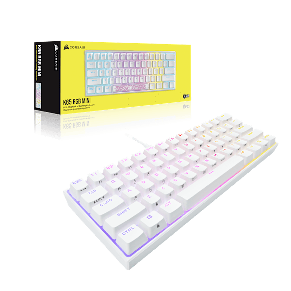 K65 RGB MINI 60% Mechanical Gaming Keyboard — CHERRY MX SPEED — White (Refurbished)