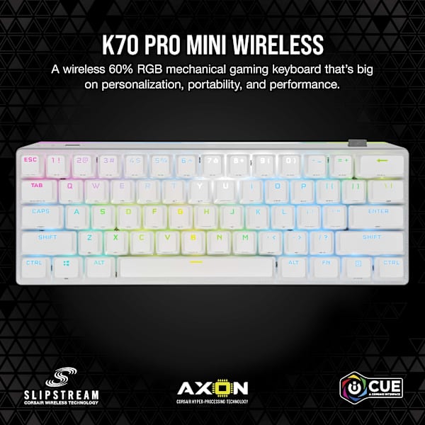 K70 PRO MINI WIRELESS 60% Mechanical CHERRY MX Speed Switch Keyboard with RGB Backlighting - White (Refurbished)