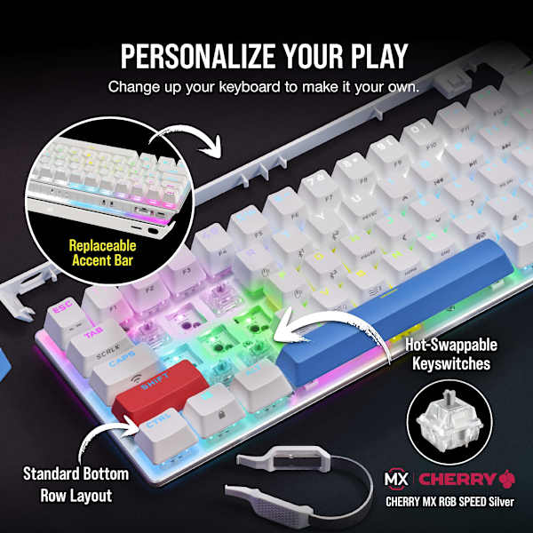 K70 PRO MINI WIRELESS 60% Mechanical CHERRY MX Speed Switch Keyboard with RGB Backlighting - White (Refurbished)