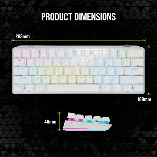 K70 PRO MINI WIRELESS 60% Mechanical CHERRY MX Speed Switch Keyboard with RGB Backlighting - White (Refurbished)
