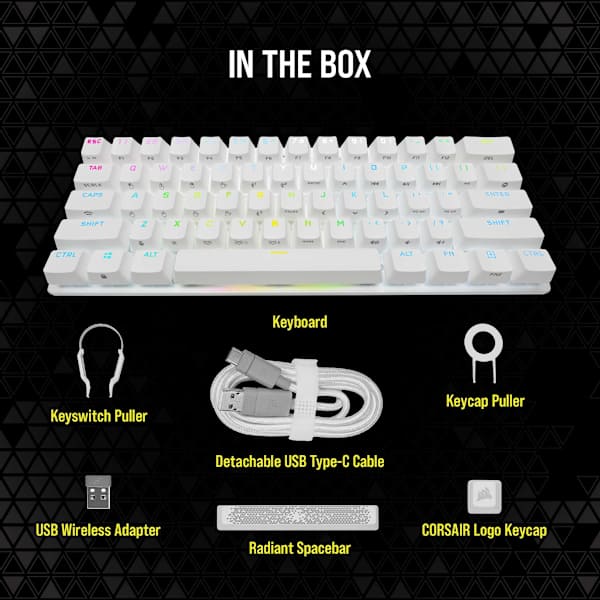 K70 PRO MINI WIRELESS 60% Mechanical CHERRY MX Speed Switch Keyboard with RGB Backlighting - White (Refurbished)