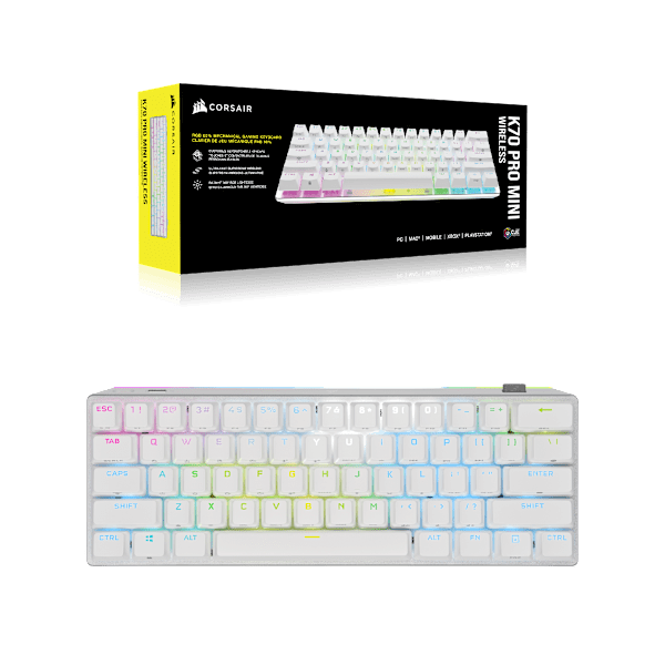 K70 PRO MINI WIRELESS 60% Mechanical CHERRY MX Speed Switch Keyboard with RGB Backlighting - White (Refurbished)