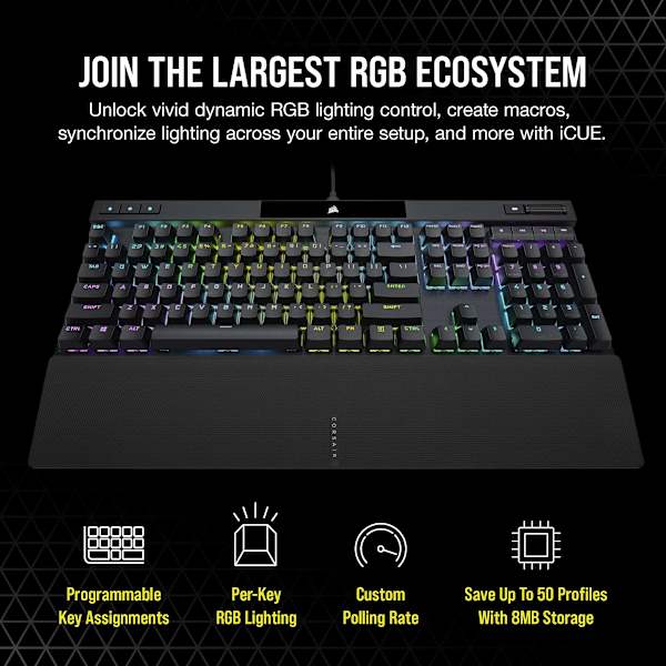 K70 PRO RGB Optical-Mechanical Gaming Keyboard with PBT DOUBLE SHOT PRO Keycaps (Refurbished)