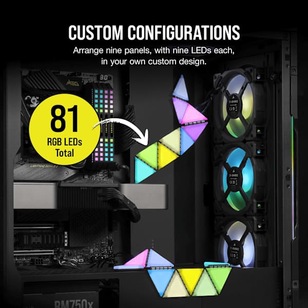iCUE LC100 Case Accent Lighting Panels - Mini Triangle - 9x Tile Starter Kit (Refurbished)