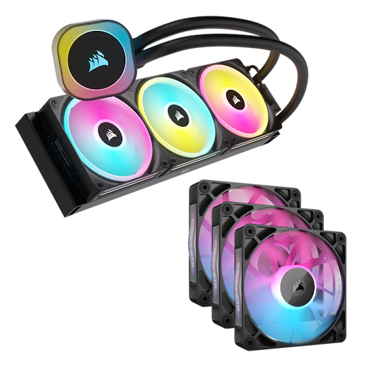 iCUE LINK H150i RGB Cooler - Black and RX120 RGB Triple Start Kit Bundle