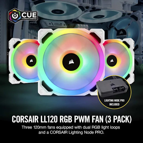 LL120 RGB 120mm Dual Light Loop White RGB LED PWM Fan — Triple Pack with Lighting Node PRO (Revival Series)