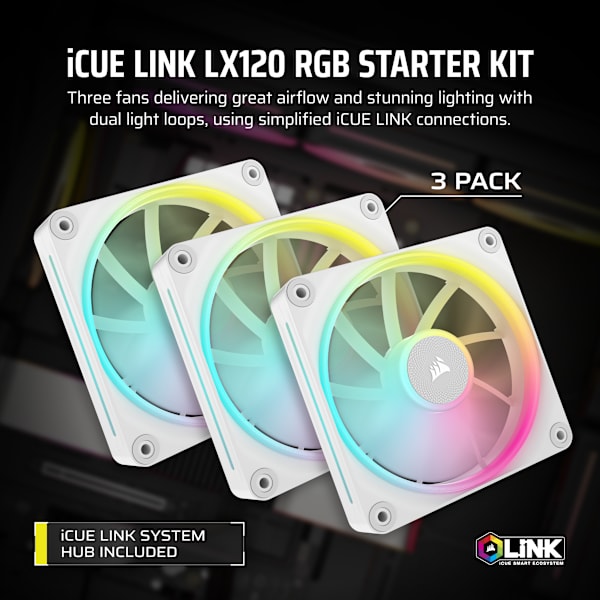 iCUE LINK LX120 RGB 120mm PWM Fans Starter Kit - White (Revival Series)