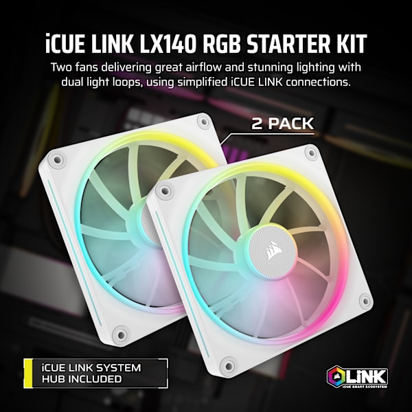 iCUE LINK LX140 RGB 140mm PWM Fans Starter Kit - White (Revival Series)