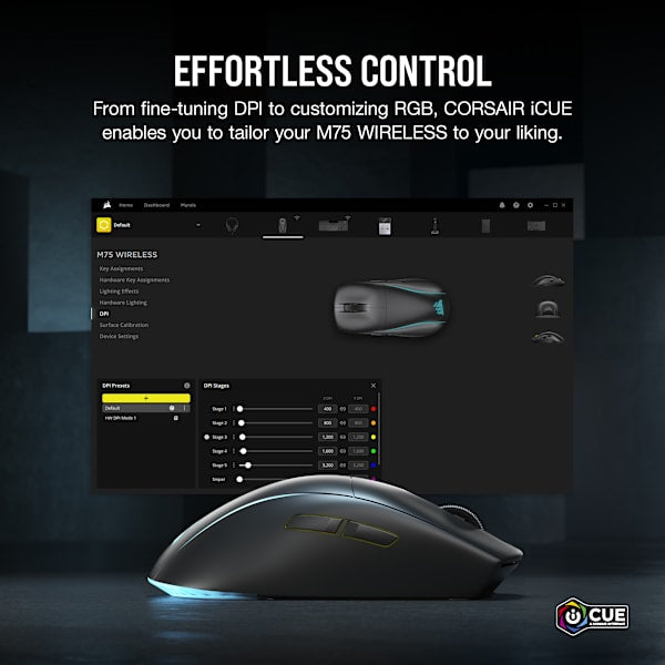 M75 WIRELESS Lightweight RGB Gaming Mouse, Black (Revival Series)