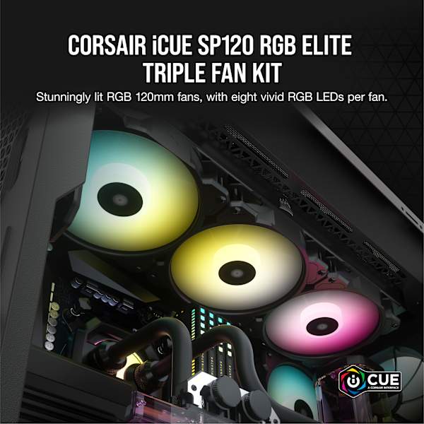 iCUE SP120 RGB ELITE Performance 120mm PWM Fan — Triple Pack with Lighting Node CORE