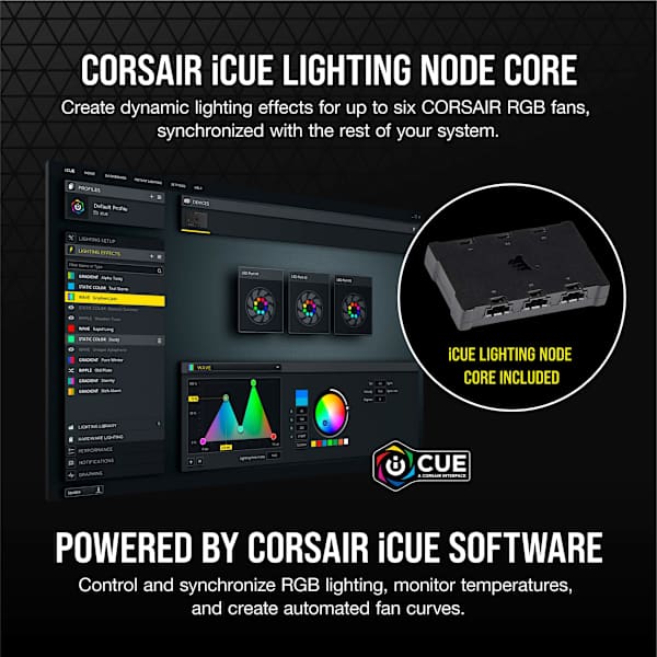 iCUE SP120 RGB ELITE Performance 120mm PWM Fan — Triple Pack with Lighting Node CORE