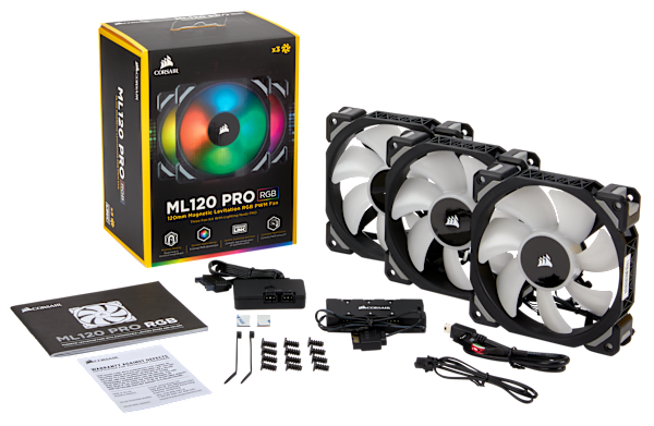 Corsair ML120 PRO RGB, 120mm Premium Magnetic Levitation RGB LED PWM Fan, 3 Fan Pack, Lighting Node PRO (Refurbished)