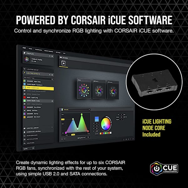 iCUE ML120 RGB ELITE Premium 120mm PWM Magnetic Levitation Fan — Triple Fan Kit with iCUE Lighting Node CORE (Refurbished)