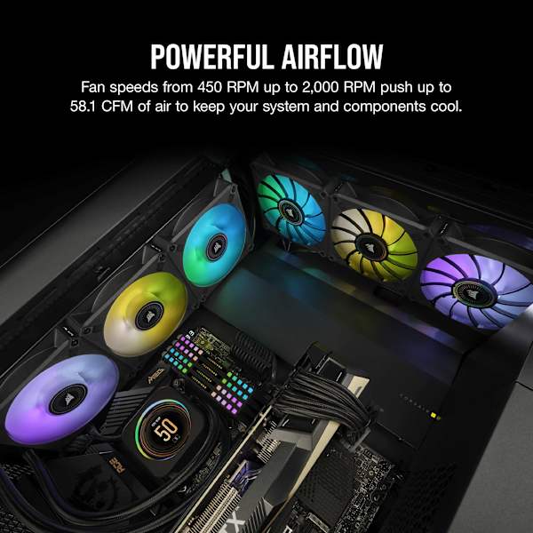 iCUE ML120 RGB ELITE Premium 120mm PWM Magnetic Levitation Fan — Triple Fan Kit with iCUE Lighting Node CORE (Refurbished)