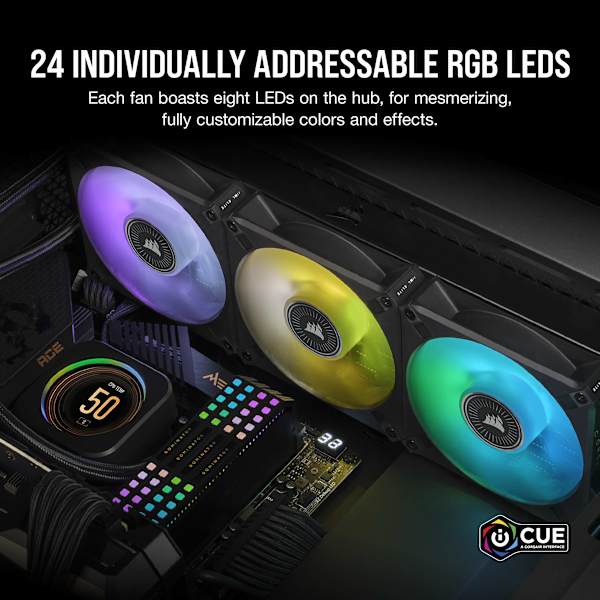 iCUE ML120 RGB ELITE Premium 120mm PWM Magnetic Levitation Fan — Triple Fan Kit with iCUE Lighting Node CORE (Refurbished)