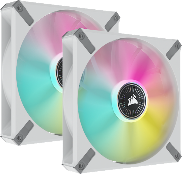 iCUE ML140 RGB ELITE Premium 140mm PWM Magnetic Levitation Fan — White Dual Fan Kit with iCUE Lighting Node CORE (Refurbished)