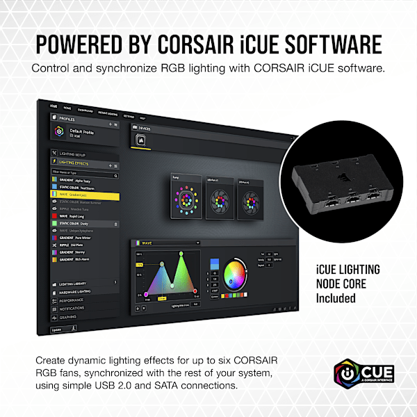 iCUE ML140 RGB ELITE Premium 140mm PWM Magnetic Levitation Fan — White Dual Fan Kit with iCUE Lighting Node CORE (Refurbished)