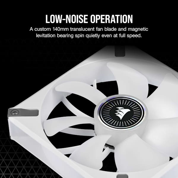 iCUE ML140 RGB ELITE Premium 140mm PWM Magnetic Levitation Fan — White Dual Fan Kit with iCUE Lighting Node CORE (Refurbished)