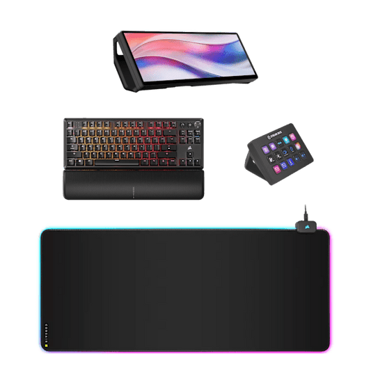 RGB Desk Setup Pack: Corsair Xeneon Edge, K70 Core TKL Wireless, MM700 RGB & Stream Deck MK.2 for immersive control