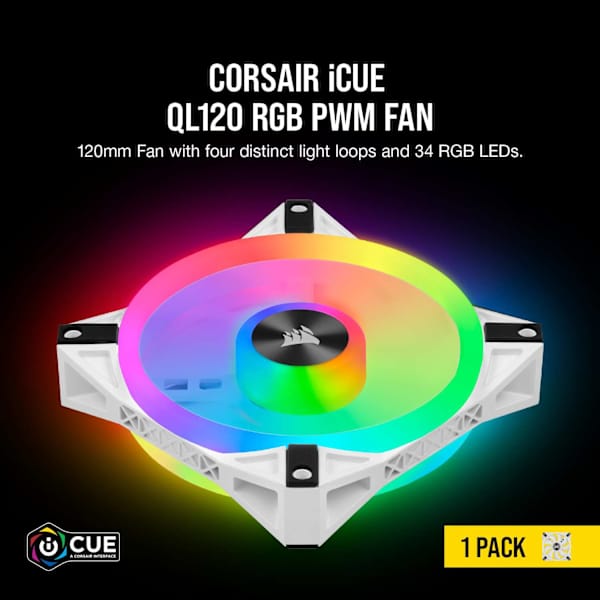 iCUE QL120 RGB 120mm PWM White Fan — Single Pack (Revival Series)