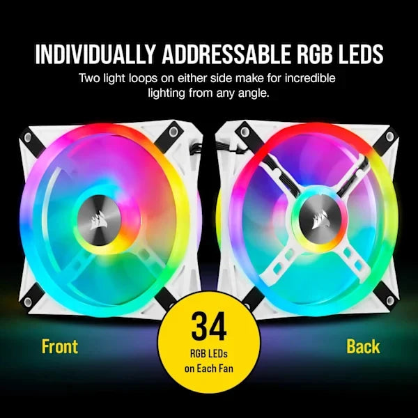 iCUE QL120 RGB 120mm PWM White Fan — Triple Fan Kit with Lighting Node CORE (Revival Series)