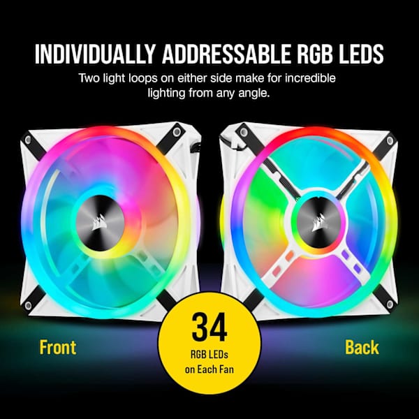 iCUE QL140 RGB 140mm PWM White Fan — Dual Fan Kit with Lighting Node CORE (Revival Series)